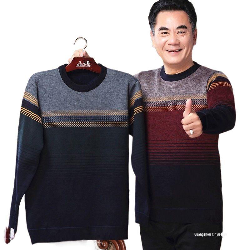 Men's Thick Fleece-Lined Sweater - Grandpa Style, Round Neck, Perfect for Winter Warmth