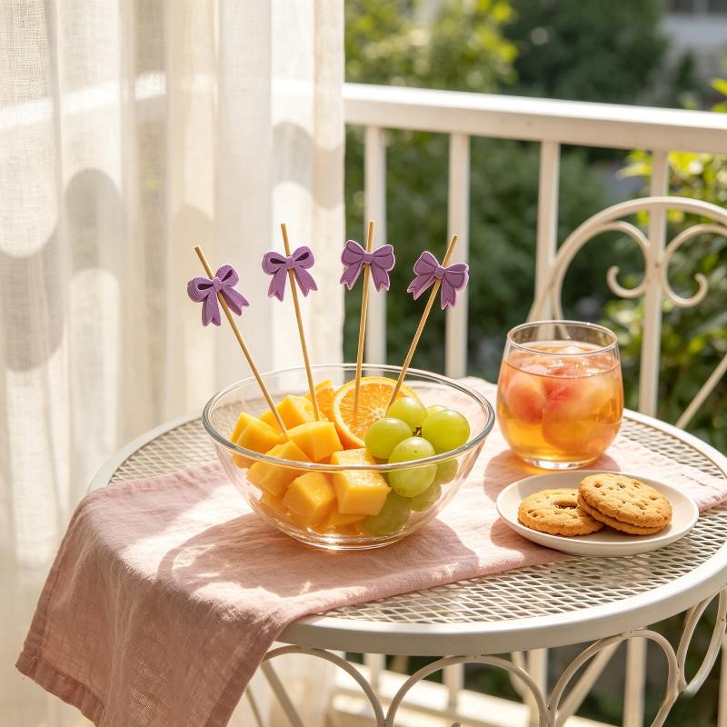 100Pcs Cute Lollipop Bow Burger Buffet Cake Cocktail Fruit Fork Disposable Bamboo Food Fruit Toothpicks For Wedding Party Decor