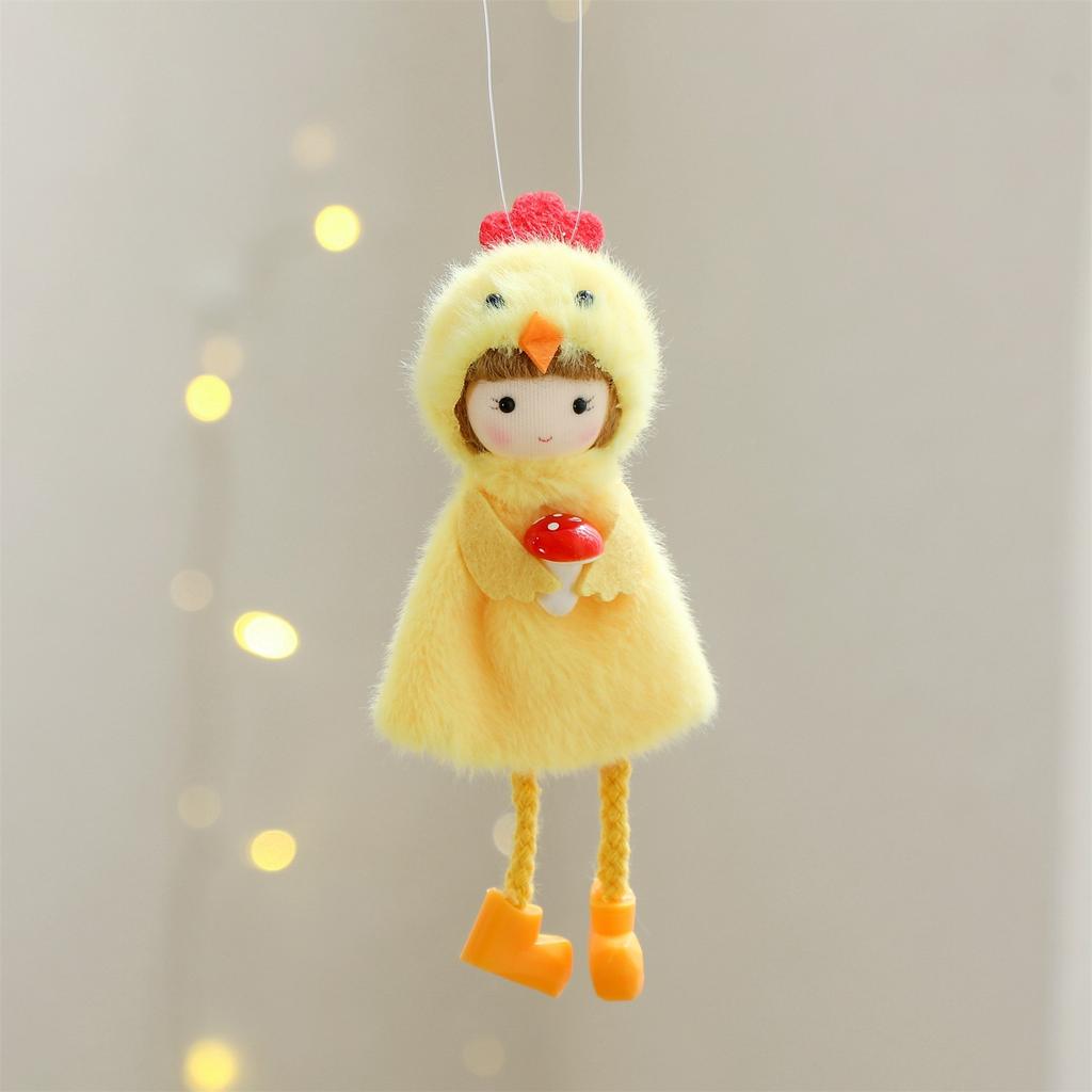 Easter Plush Hanging Ornaments Easter Doll Wearing Yellow Chick Cloak 5.9inch Chicken Pendants Holding Easter Egg Carrot For Tree Spr