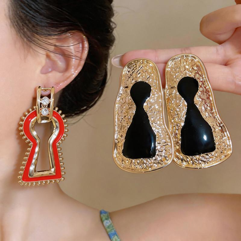 Colar Brincos Pingente Buraco de Fechadura Esmaltado Vintage Camada Múltipla Pingente Torcido Gargantilha Brincos de Moda Colares Joias Presentes