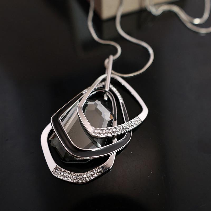 Statement Geometric Crystal Necklaces Pendant For Women Sweater Chain Choker Collier Femme Fashion Long Necklace Femme Collar Jewelry