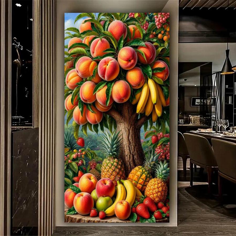 Diy Diamond Mosaic Peach Banana Large Size Diamonds Painting Full Drill Rhinestone Embroidery Fruit Tree Jewelry Cross Stitch Kits Wall Decor