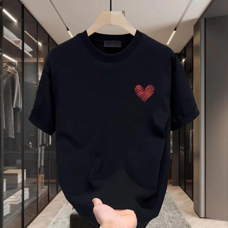 Summer Round Neck Love Printed T-shirts Fashionable Casual Pure Cotton Short Sleeved Men's T-shirts