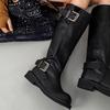 New spot 2025 autumn and winter tall knight boots old retro style thick heel long boots thick sole belt buckle middle heel