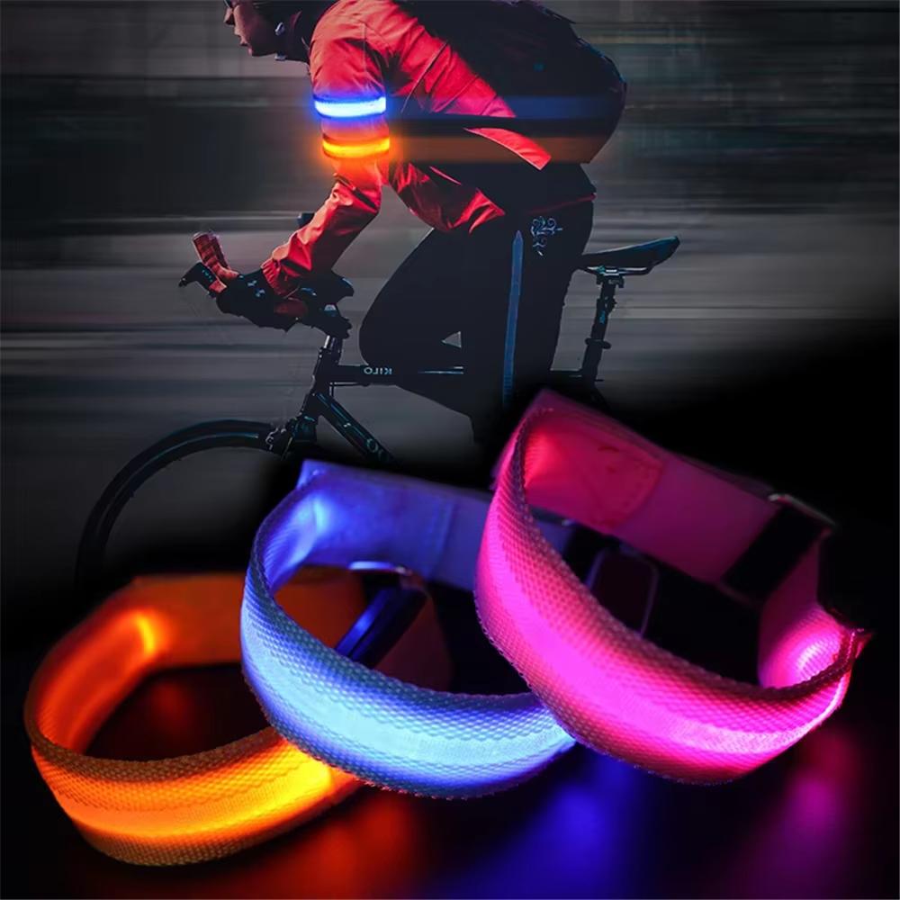 2Pcs LED Light Luminous Armband Bracelet Night Reflective Safety Belt Outdoor Sports Night Running Cycling Leg Arm Band Unisex