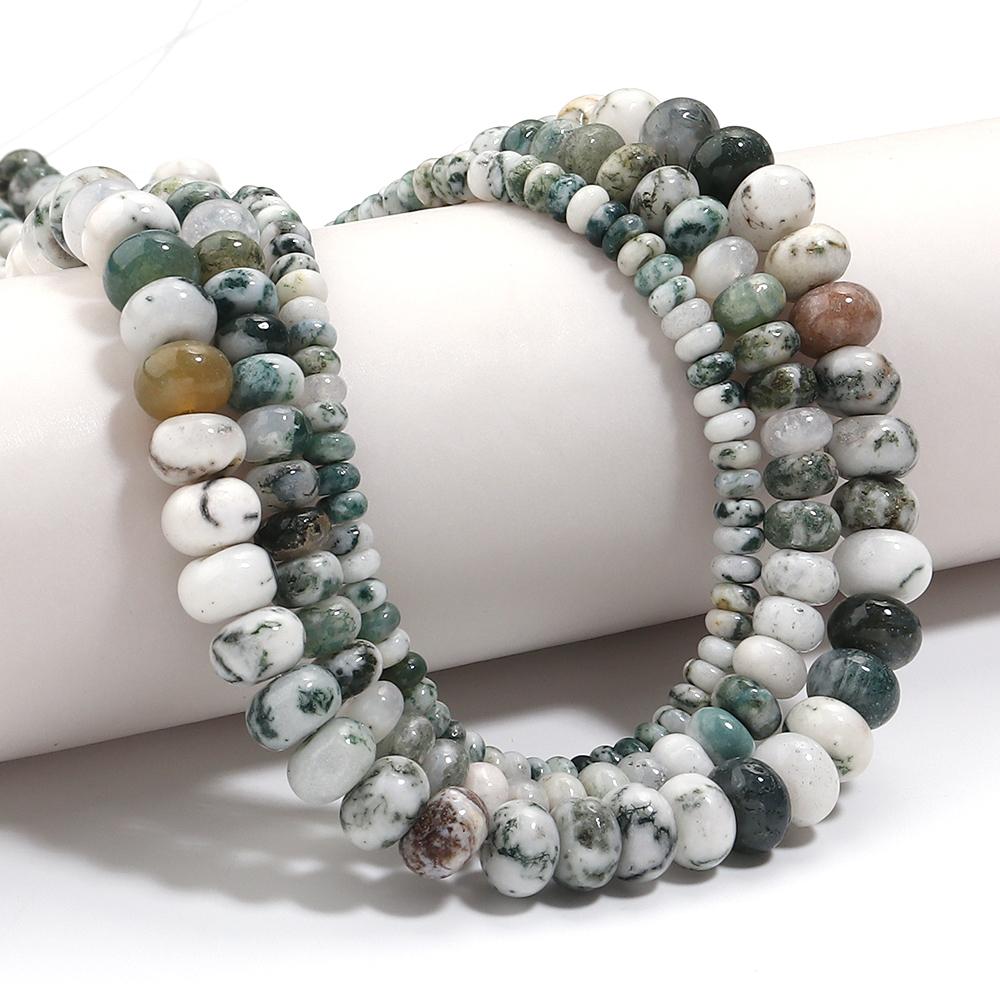 Natural Stone Beads 4 6 8mm Tree Pattern Abacus Flat Round Loose Spacer Beads For Jewelry Making DIY Bracelets Necklace Supplies