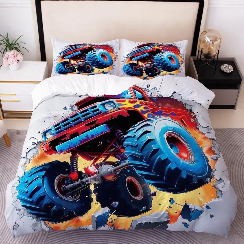Truck 3D Digital Print Polyester Duvet Cover Set, Zipper Closure, All-Season Comforter Cover Kit, Machine Washable