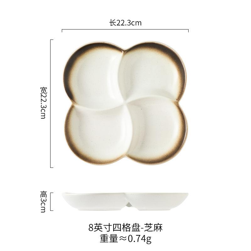 4Compartment Ceramic Divided Plate Portion Control Diet Tray Multi Grid Fruit Breakfast Dish Household Tableware Serving Platter