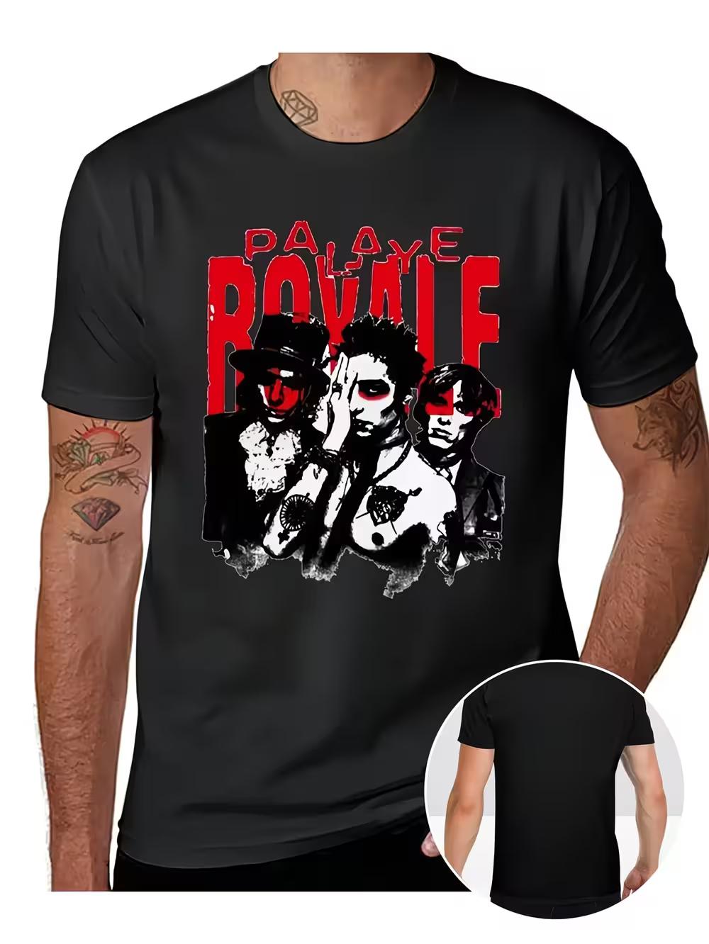 Men s Palaye Royale 99sp Inspired Logo T-Shirt - 230g Heavyweight Casual Round Neck Tee with Iconic Wallpaper Print XXXXL