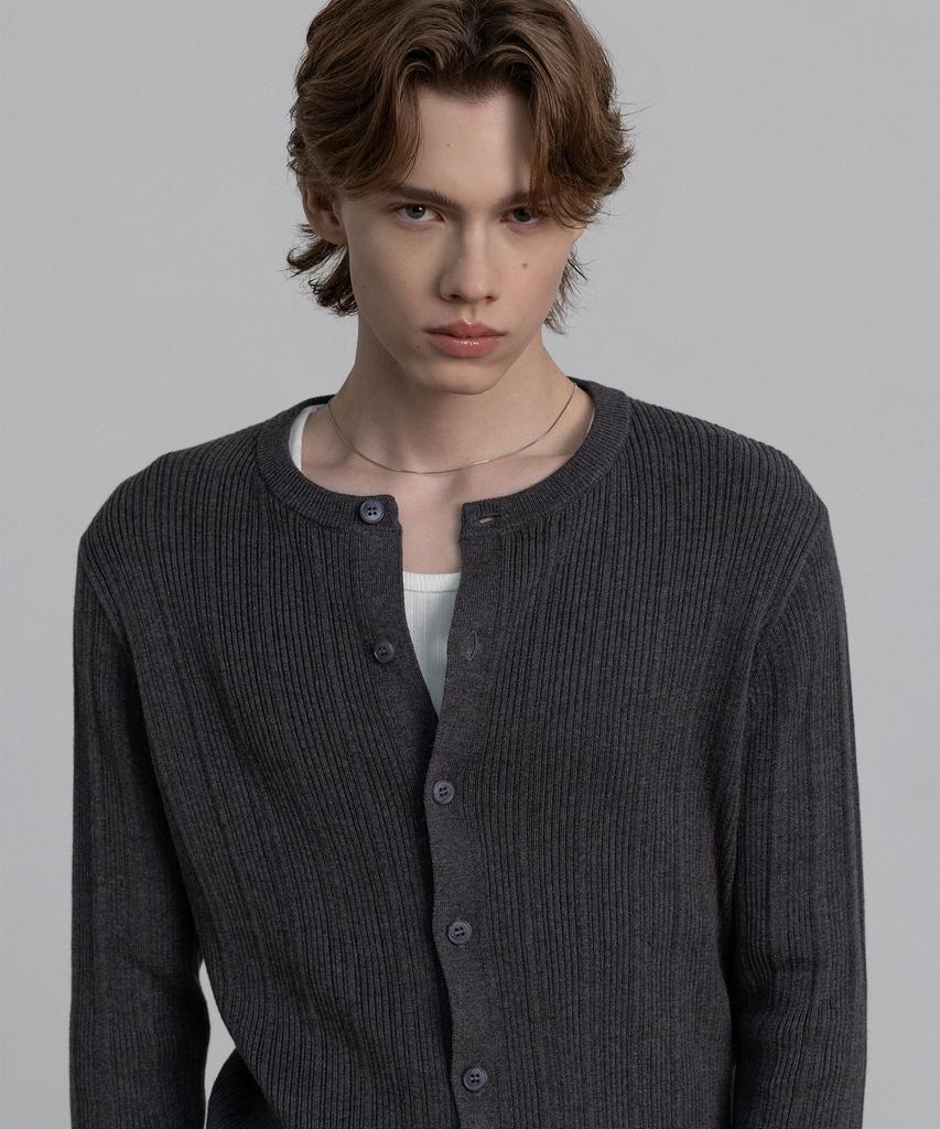 DECOROSO Mix Ribbed Round Cardigan [Charcoal]