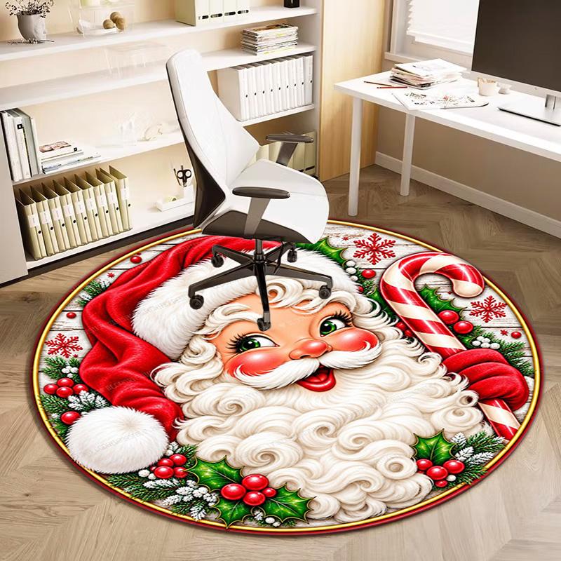 Cute Christmas Day Gift Bell Santa Claus Snowman Christmas Tree round rug Home Soft Decorative Anti slip Chair Mat Carpet Outdoor Floor Mat Carpet 106