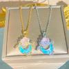 Blue Ocean Moonstone Moon Flower Titanium Steel Zircon Clavicle Necklace For Women