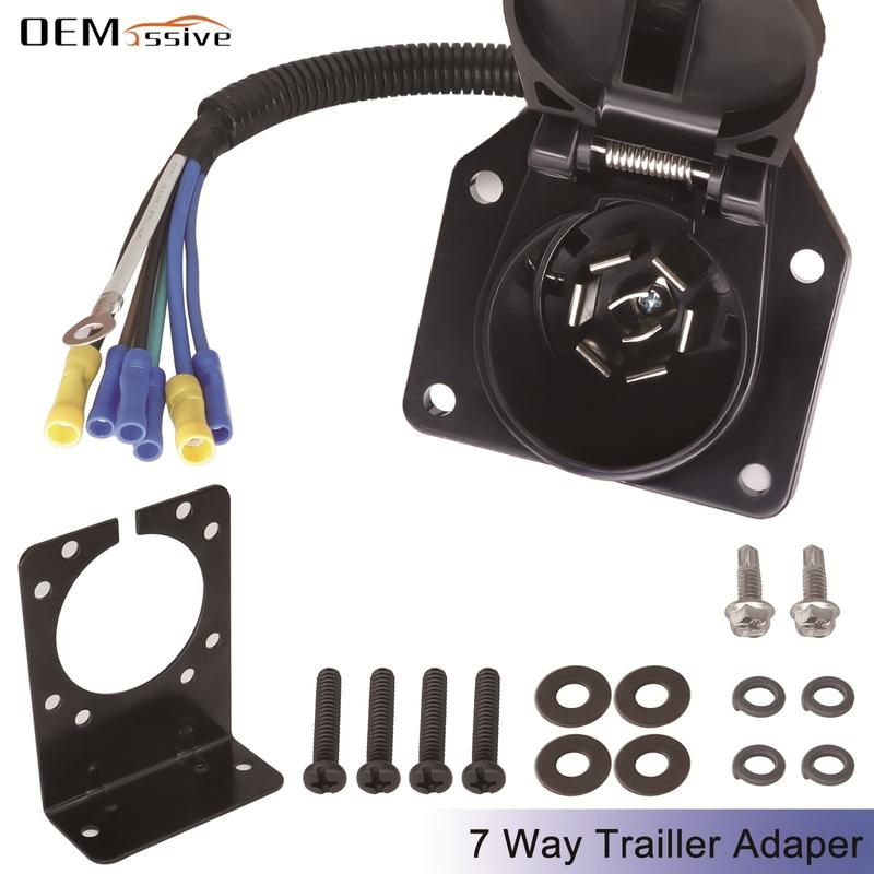 Universal Accessories 7 Pin 7 Way RV-Style Blade Trailer Connector Socket Wiring Harness Mounting Bracket Truck Wire Connector