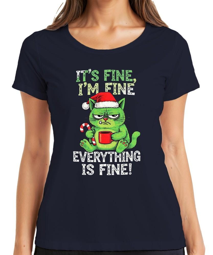 Its Fine Im Fine Everything Is Fine Grumpy Cat Funny Christmas Ladies TShirt S