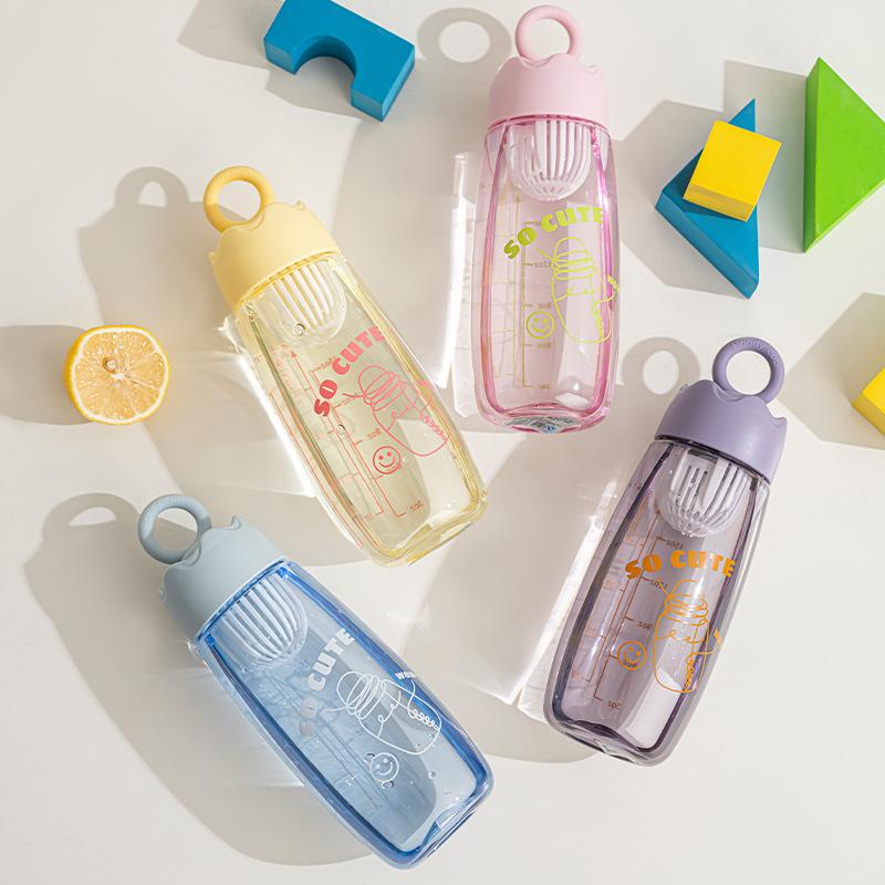 Water bottle summer new student water cup men and women high temperature resistant portable plastic cup children with filter flower teacup