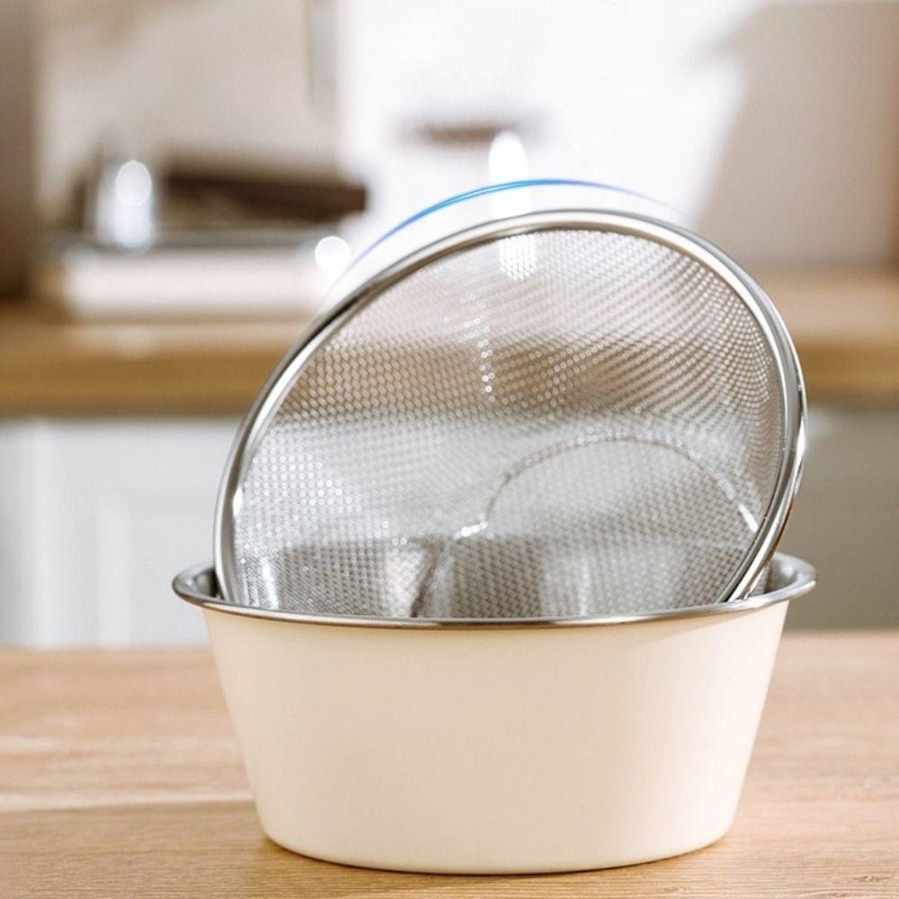 Double Layer Stainless Steel Colander Set Stackable Space Saving Strainer Bowl Set Mini Rice Washing Bowl Food Preparation