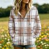 Women's Plaid Print Long Sleeve Hooded Jacket with Pockets and Casual Coat