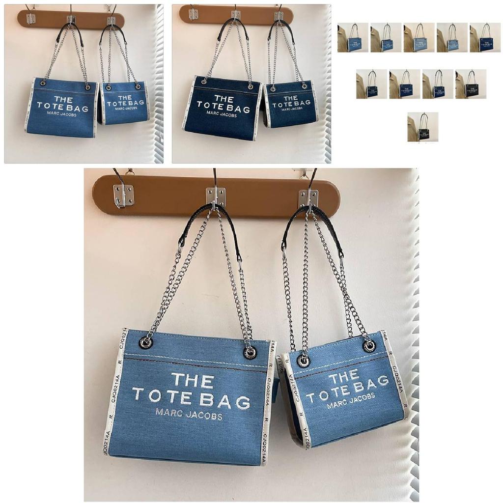 Stylish 2024 Autumn Fashion Letter Print Large Capacity Denim Canvas Tote Bag For Women In Black Blue And Sky Blue