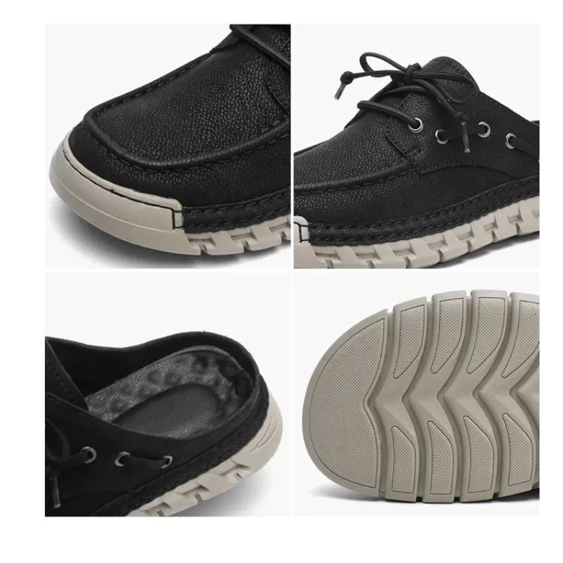 Men's Summer New Large Size Slip-On Driving Shoes Outdoor Genuine Leather Breathable Rubber Sole Square Toe Bean Bean Shoes