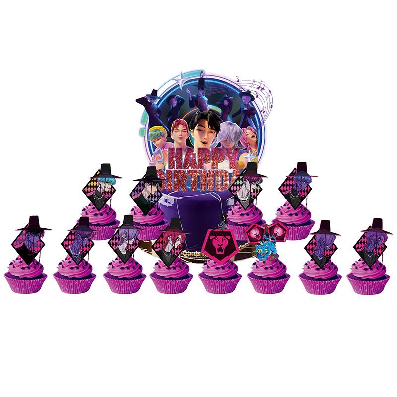 Demonœ Hunters Birthday Party Decor Tableware Banner Kids Birthday Balloon Cake Topper Decor  Kpop Anime Party Supplie Set
