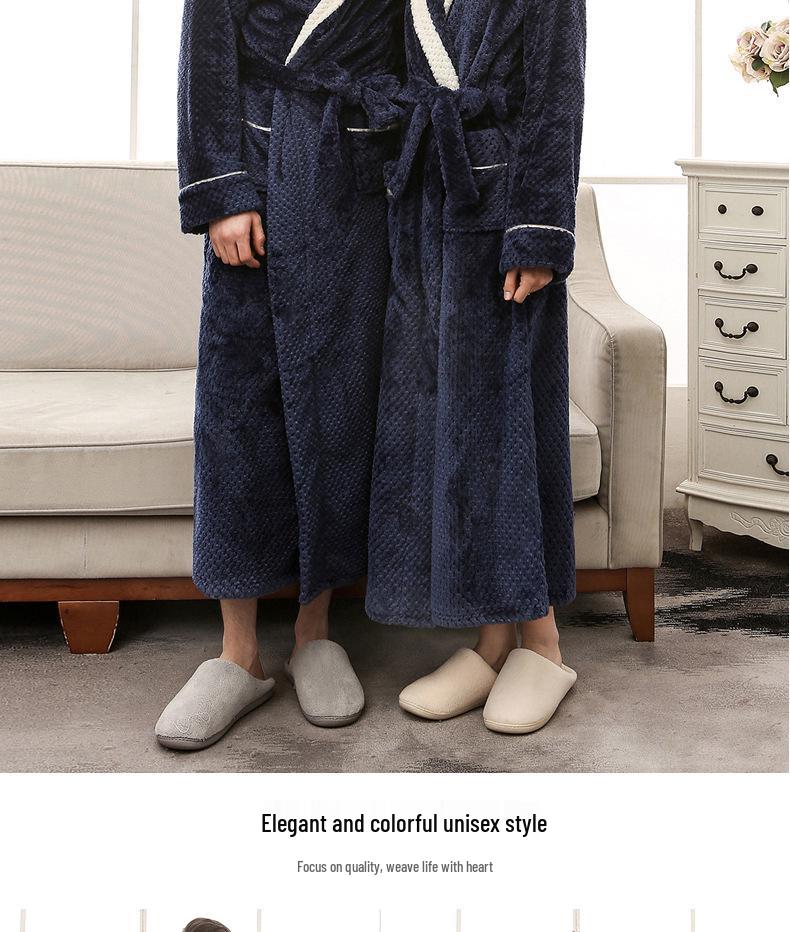 Autumn/Winter Unisex Plus Size Pineapple Plaid Fleece Bathrobe