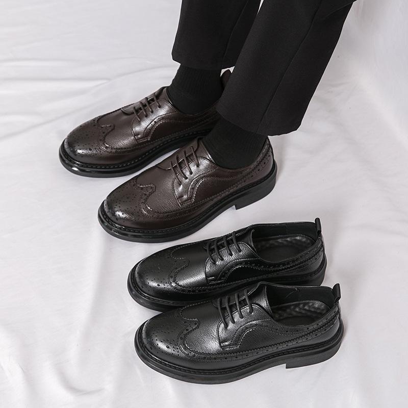 Factory direct sales 2025 retro round head Brock engraved men's trend business casual leather shoes platform 8211-R