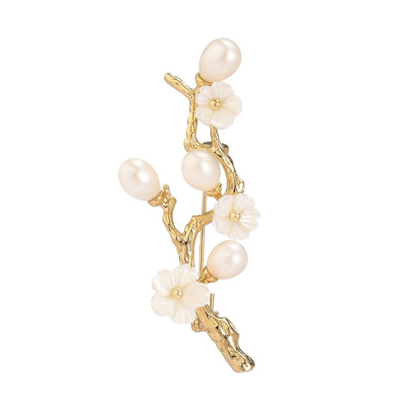 Sakura tree branch sweet and elegant brooch, luxurious and exquisite design, freshwater pearl brooch серебряный