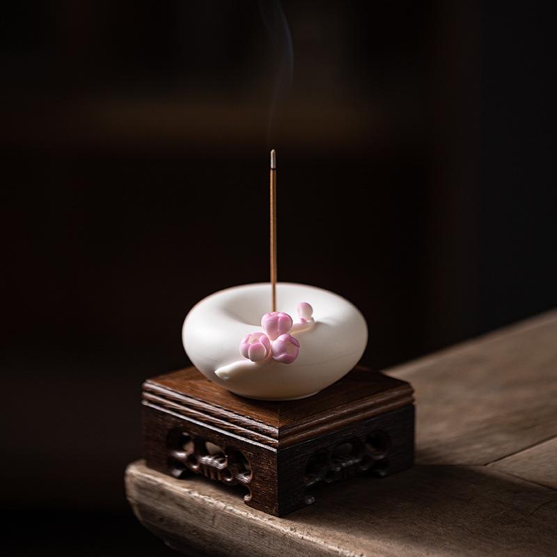 White Porcelain Plum Blossom Incense Holder: Handmade Vertical Stand for Indoor Use
