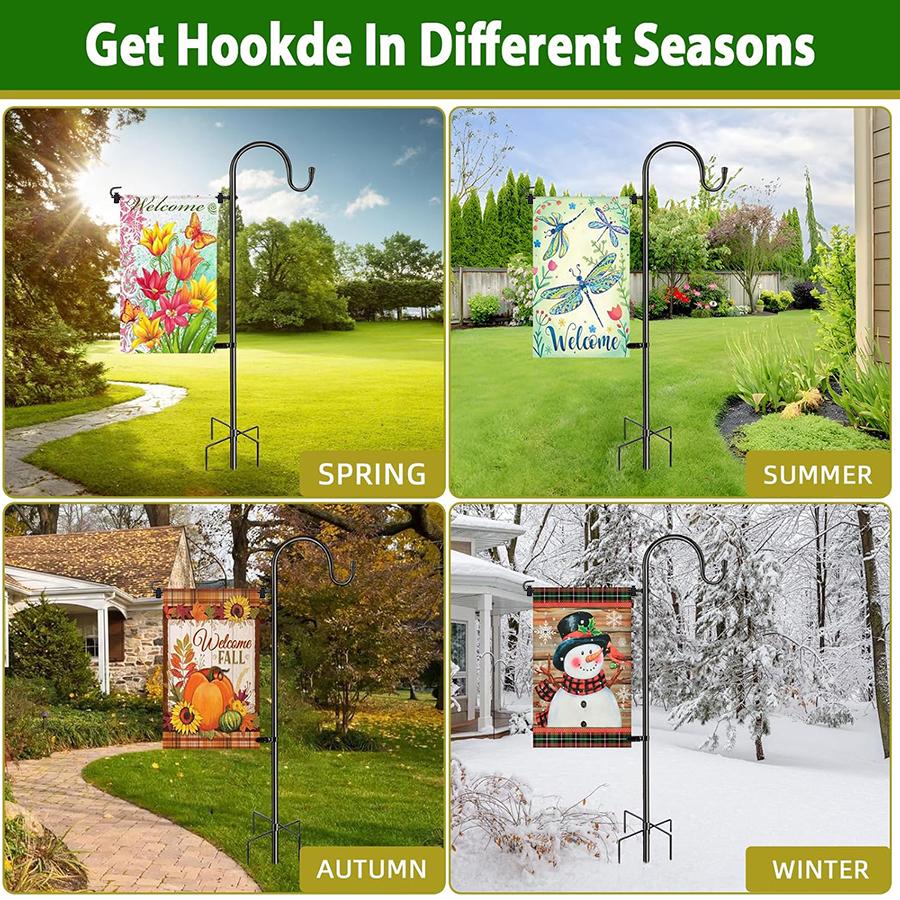 47 Zoll Gartenflaggenhalter mit 5-Fuß-Basis, Metall-Hirtenhaken, Zum Aufhängen von County-Flaggen Hirtenhaken