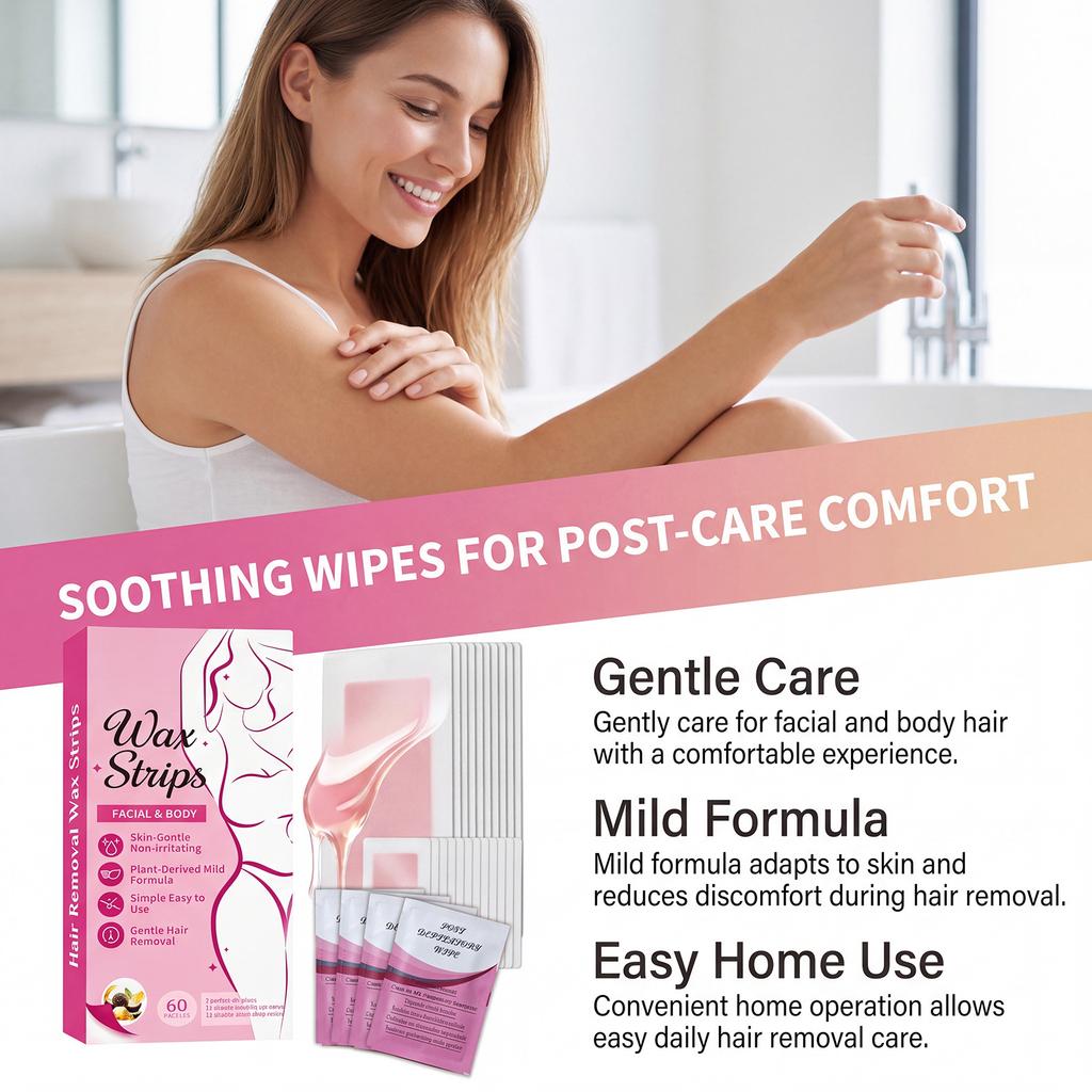 Hair Removal Wax Strips for Facial and Body Use Skin-Gentle Non-Irritating Plant-Derived Formula Easy To Use Waxing Strips for Smooth Skin 10ml