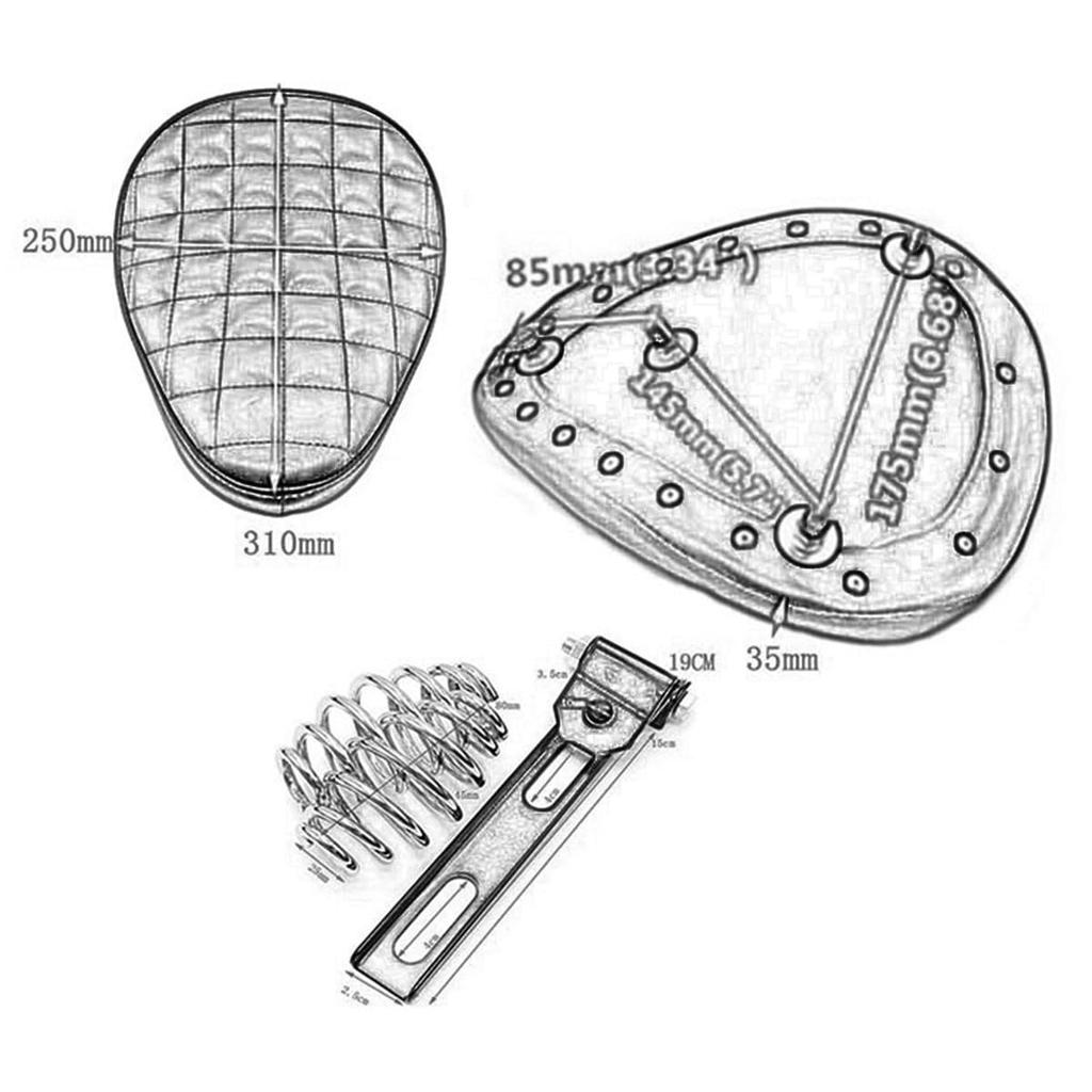 JPMODAO Motorcycle Seat with 3-Inch Spring and Saddle Bracket for Sport Model 883 XL Chopper Bob, Cafe Racing Car Modification DIY (Diamond Shape)