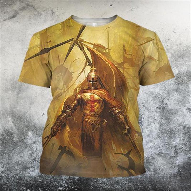 Tempelritter Grafik Vintage T-Shirt Die Rüstung 3D Druck Jungen Kinder Cosplay Kleidung Lustige T-Shirts Streetwear Rundhals Oberteile Herren