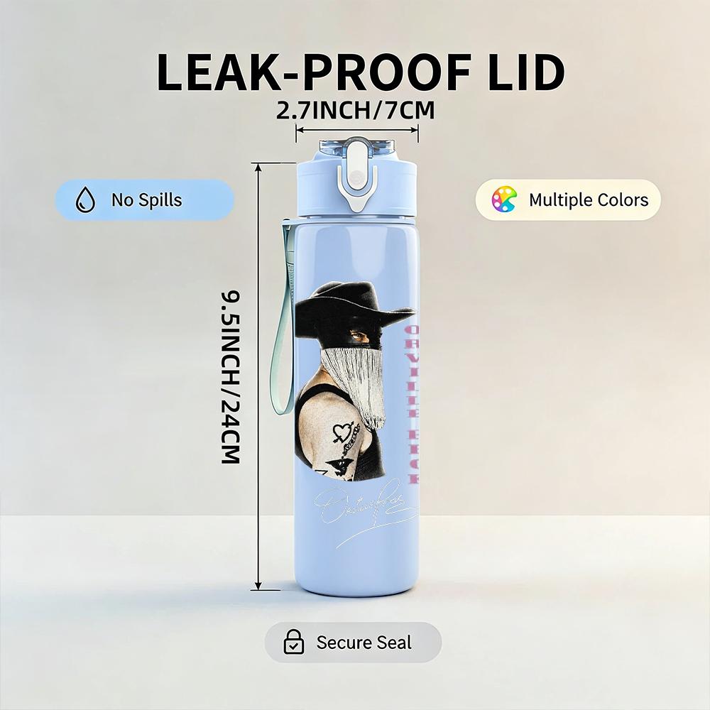 PC Retro Gentleman Hat Grayscale Print 750ml colorful plastic sports water bottle leakproof pop up lid with straw for outdoor work home use