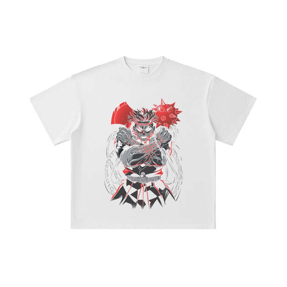 260 GSM Doppelgarn 32er Zählung 100% Baumwolle Demon Slayer V24 Gyomei Druck Unisex Schweres Baumwoll-T-Shirt