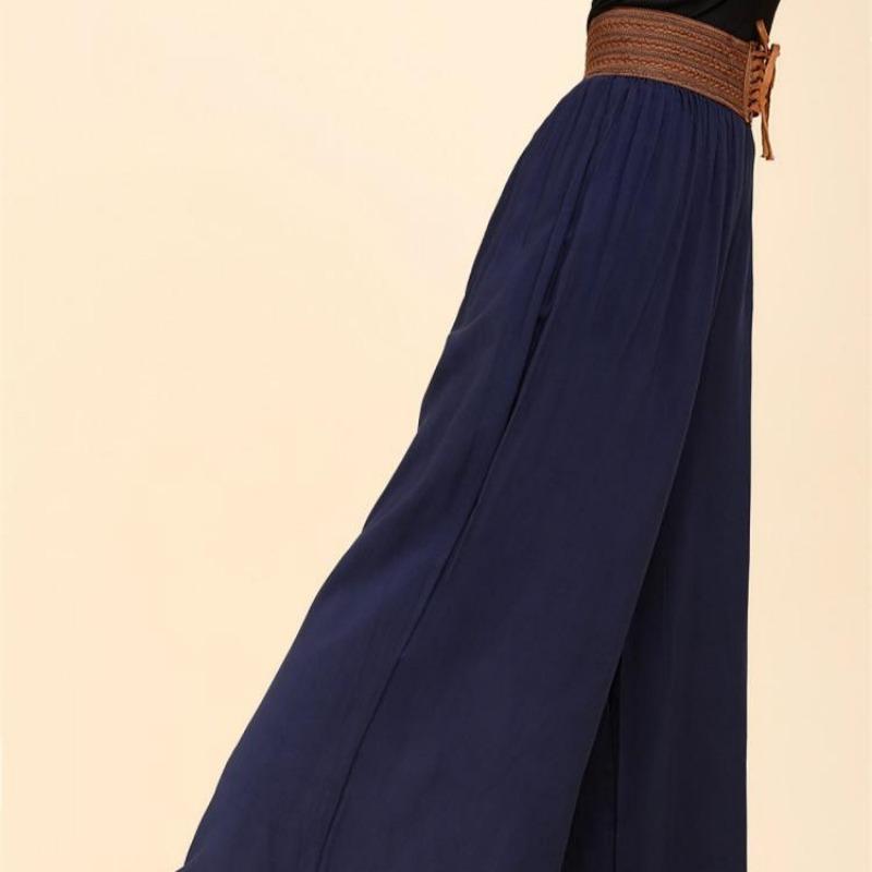 Plus Size Wide Leg Trousers Vintage High Waist Belt Causal Bandage Women's Pants Casual Large Size Pantalon Femme