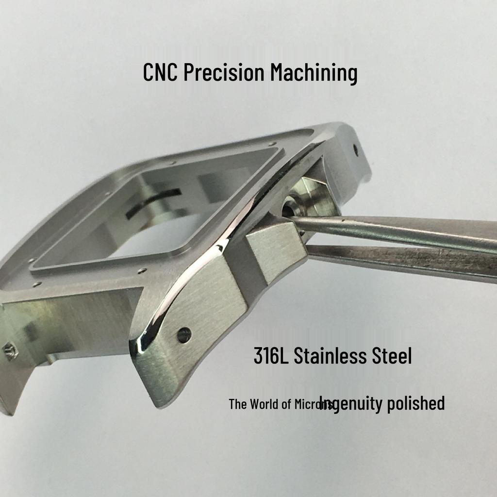 Santos Stainless Steel Watch Case for Mechanical Watches - Fits 2824, Complete Set