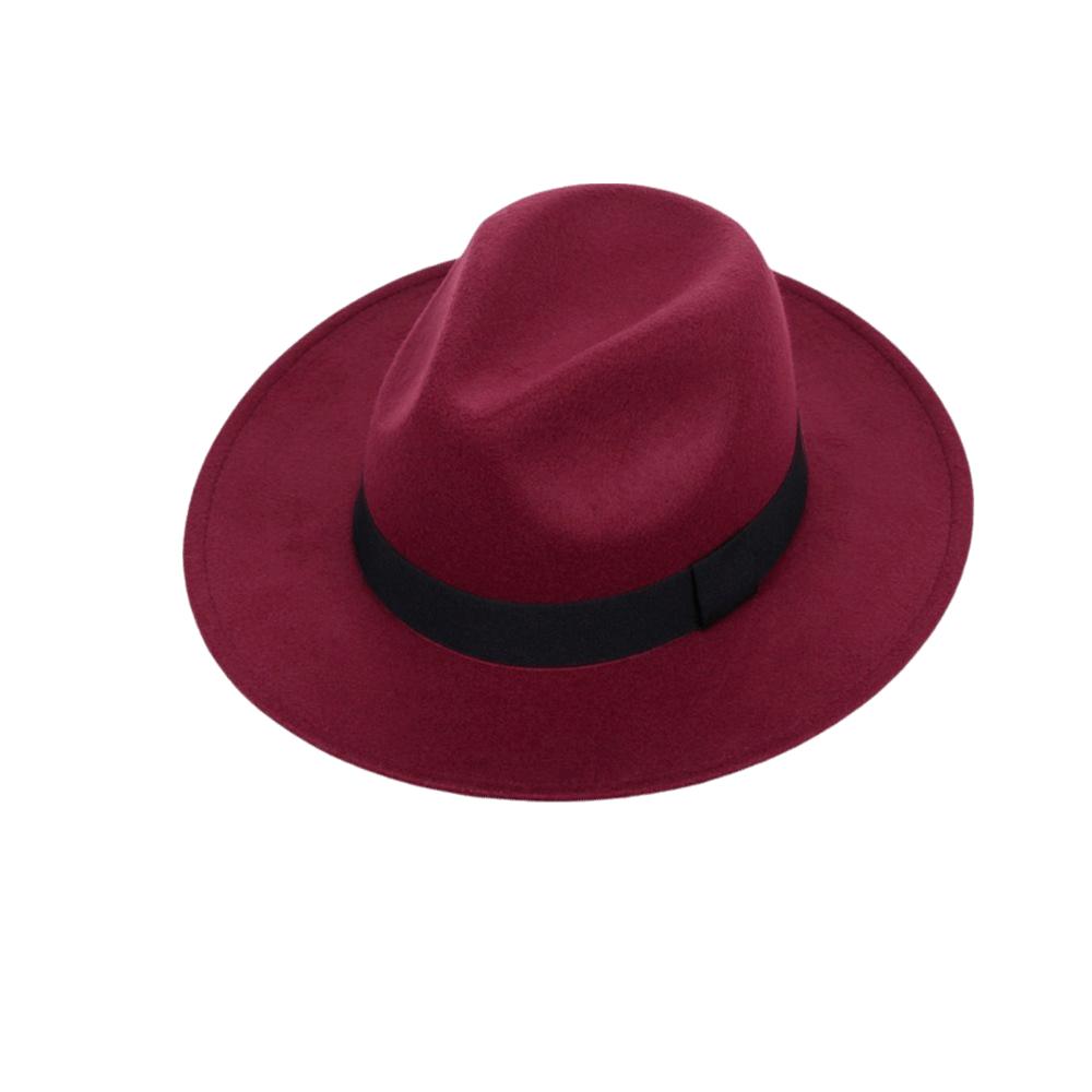 Solid Color Men's Felt Hat British Style Women Jazz Hat Woolen Flat Top Hat Church Events