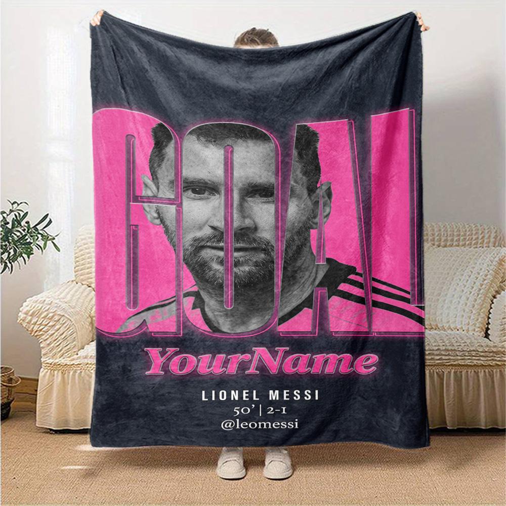 Messi Customize Your Name Blanket Cozy Personalized Blanket Durable Comfort Great for Office Chair Bedding Living Room All-Season Use