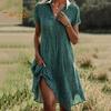Summer Dress Dot Printing Short Sleeves Loose A-line Shirt Dress V Neck Knee Length Midi Dress for Dating Travel Vacation