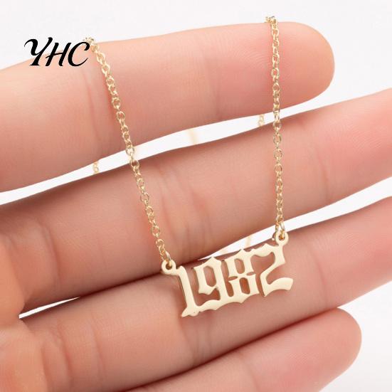 1980-2019 Birth Year Number Charm Pendant Stainless Steel Chain Necklace Jewelry