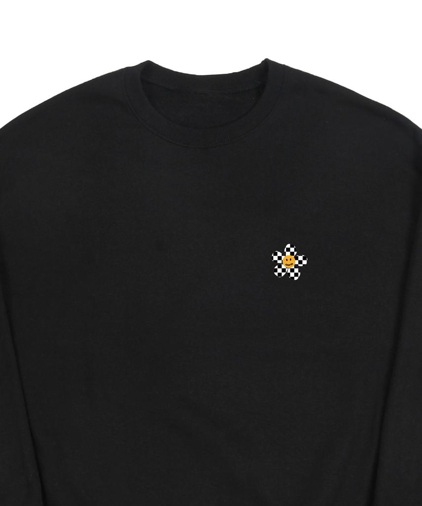 GRAVER [Unisex] Checkerboard Small Flower Sweatshirt_Black