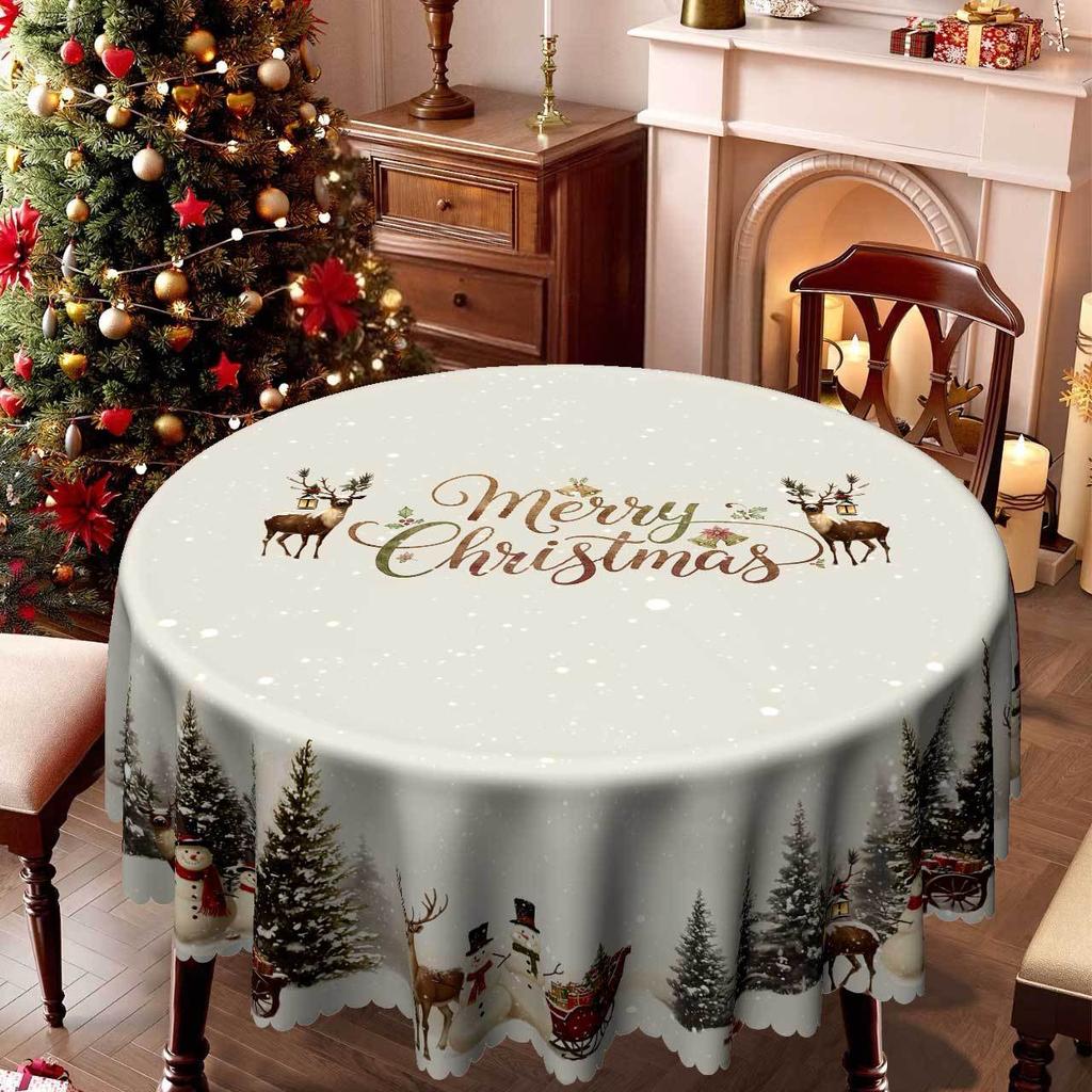 Weihnachts-Tischdecke Wasserdicht Und Ölfest Schneemann Rentier Geschenk Schnee Weihnachten Dekorative Tischdecke, Runder Tisch Quadratischer Tisch Universell