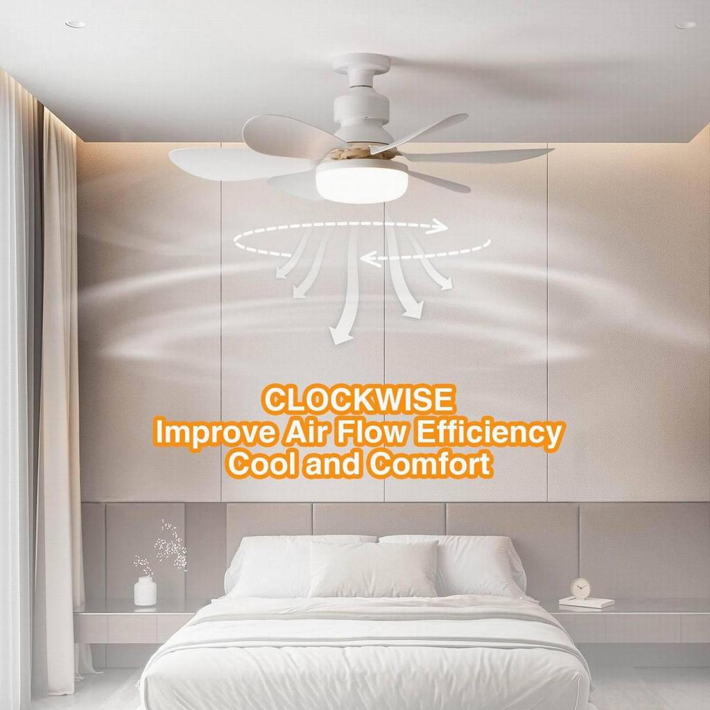 6-Blade LED Ceiling Fan Light with E27 Base for Bedroom and Study