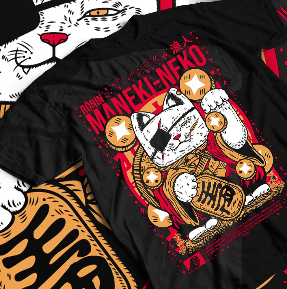 Japansk lykkebringende Maneki Neko katteskjorte, Gave-t-skjorte for menn og kvinner.