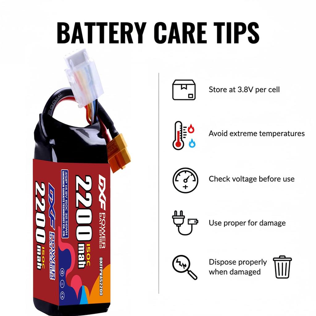 Bateria DXF POWER LiPo 4S 14.8V 2200mAh 150C XT60 do dronów FPV, łodzi RC i dronów wyścigowych. Lekki (229g), Kompaktowa konstrukcja, Ogniwa klasy A.