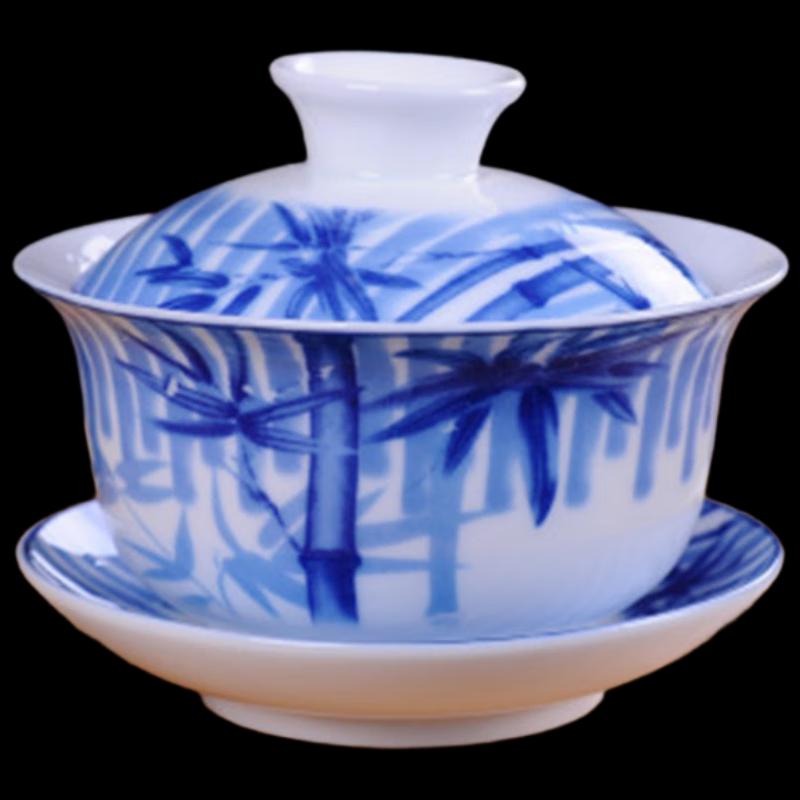 Shangqi Blue and White Porcelain Gaiwan Tea Bowl Set (2-Pack)