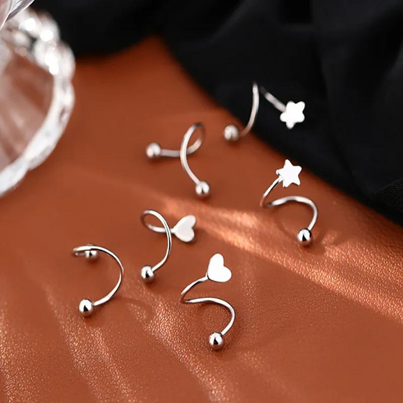 2 Stück Edelstahl Spiral Gedrehte Ohrstecker, Lippenpiercing Herz Stern Knorpel Tragus Helix Ohrpiercing Schmuck Geschenke