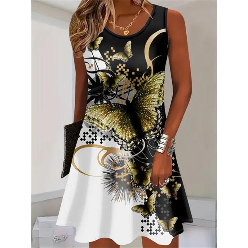 Sleeveless Butterfly Pattern Fashion Women Mini Dresses Summer 3D Printed Street Elegant Ladies Dress Casual Dress Y2k Clothes