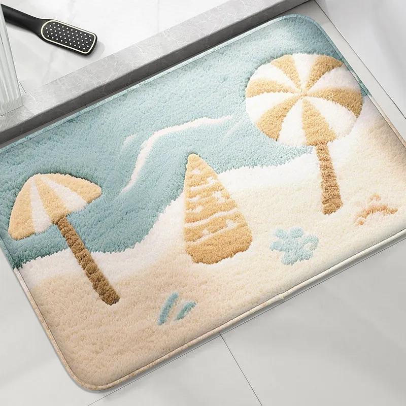 Seaside Bathroom Mat Set Toilet Water Absorbing Foot Mat Home Decor Door Mat Machine Washable