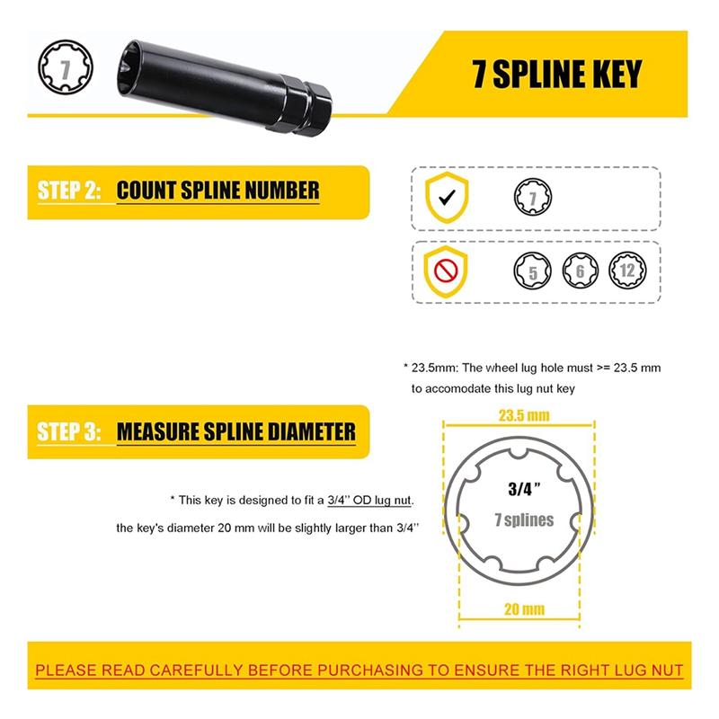 AD23-7 Spline Lug Nut Key 6 Spline Lug Nut Socket Removal Tool, 2 PCS Dual Hex Drive Aftermarket Wheel Lock Key Replacement